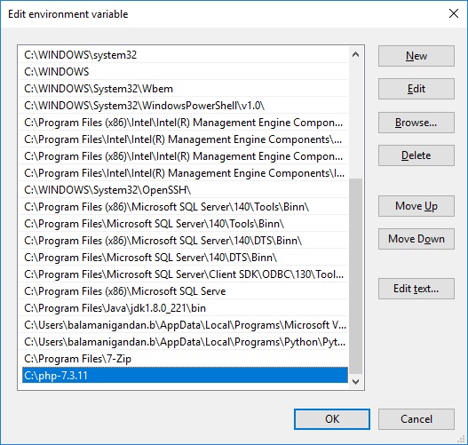 Setting up the environment variable for PHP